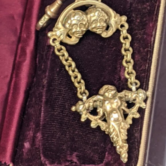 Antique Putti Cherub Seraphim Pocket Watch Chain - Picture 3 of 16